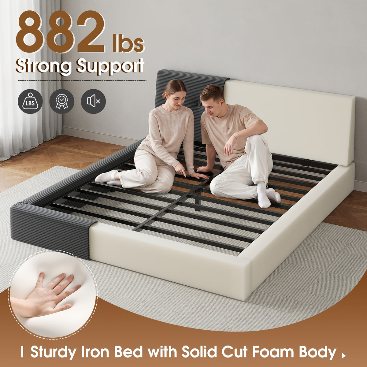 cloud bed frame adjustable headboard upholstered soft king - Temu