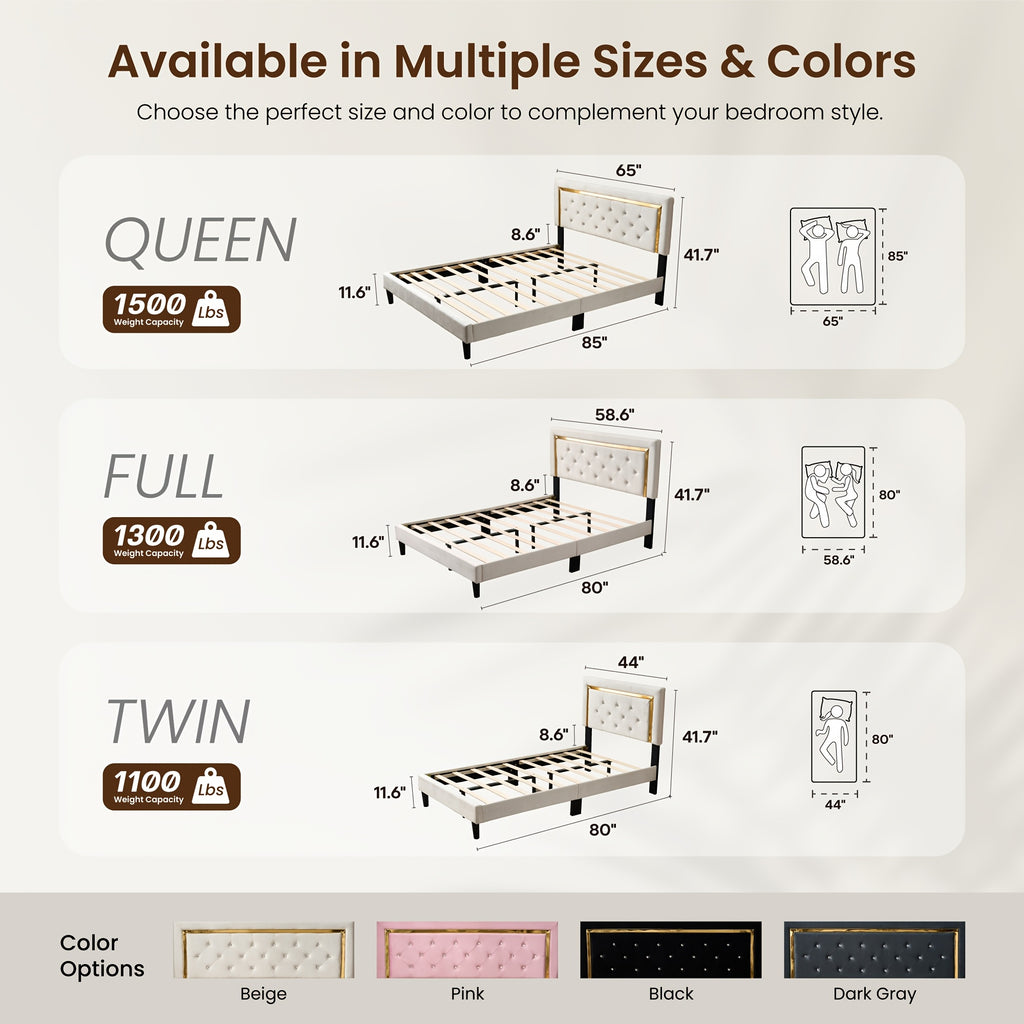 flannel upholstered platform bed frame integrated headboard - Temu