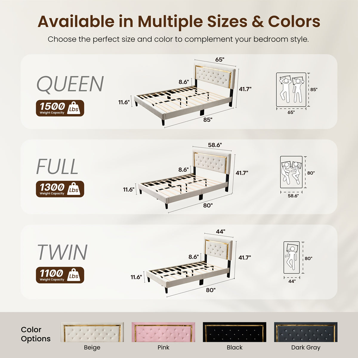 flannel upholstered platform bed frame integrated headboard - Temu