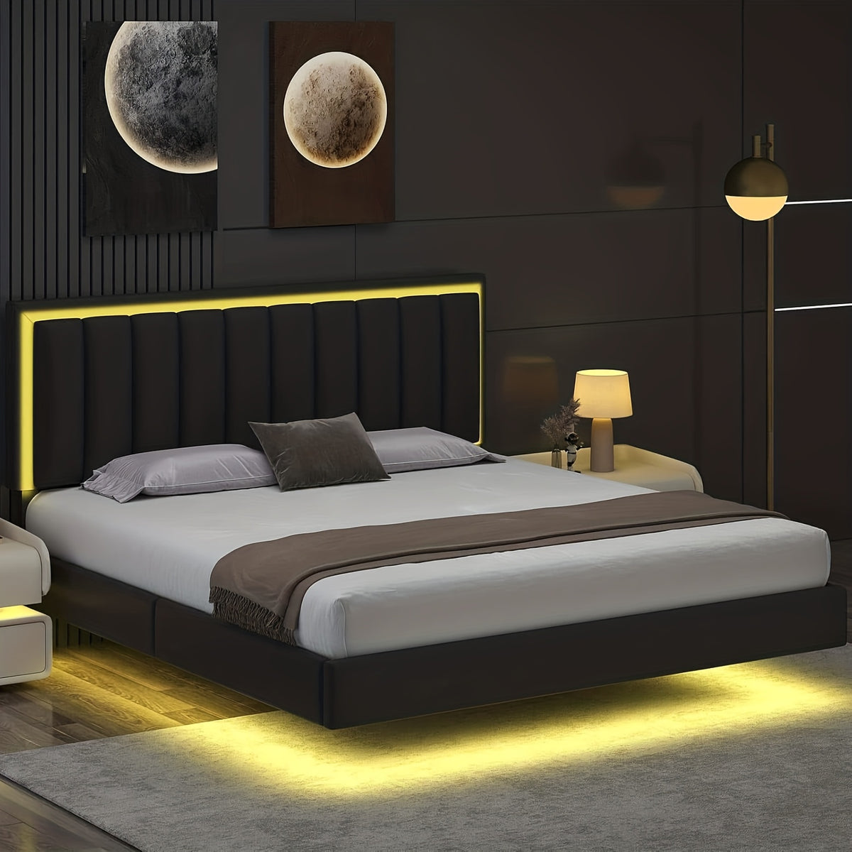 full queen king floating bed frame upholstered bed frame - Temu