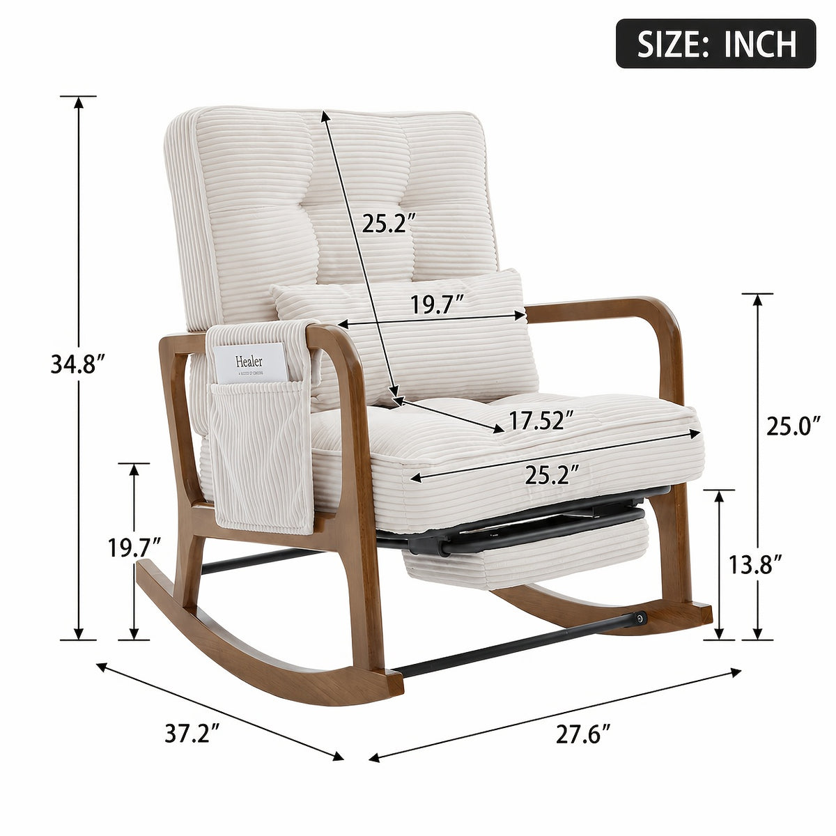 modern corduroy leisure rocking recliner side pocket - Temu