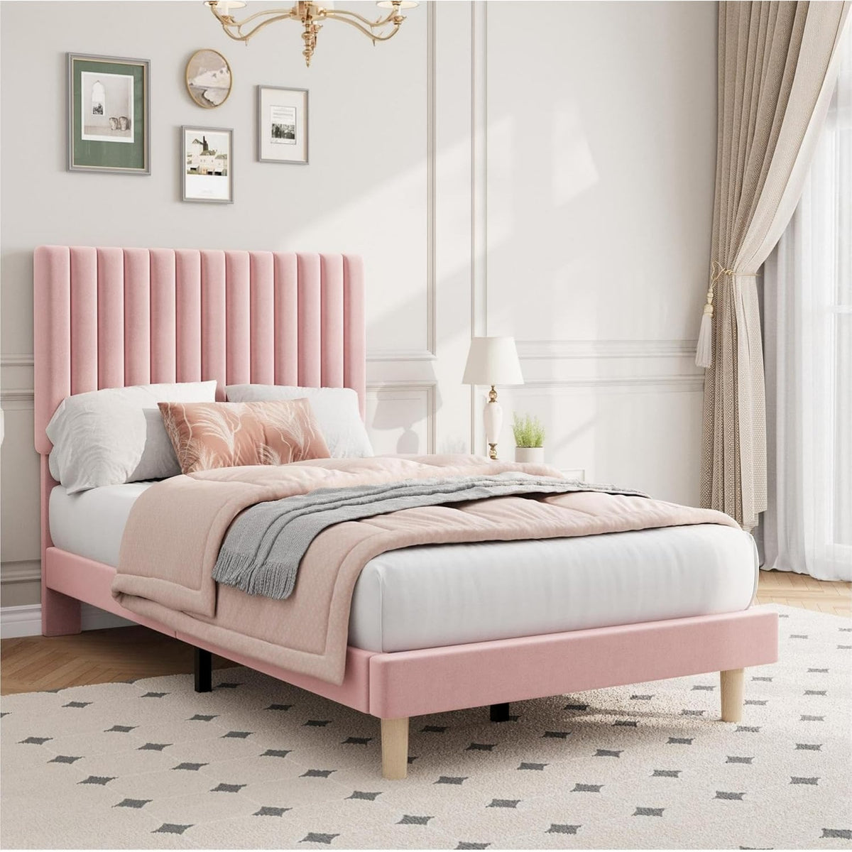 twin size bed frame adjustable height headboard velvet - Temu