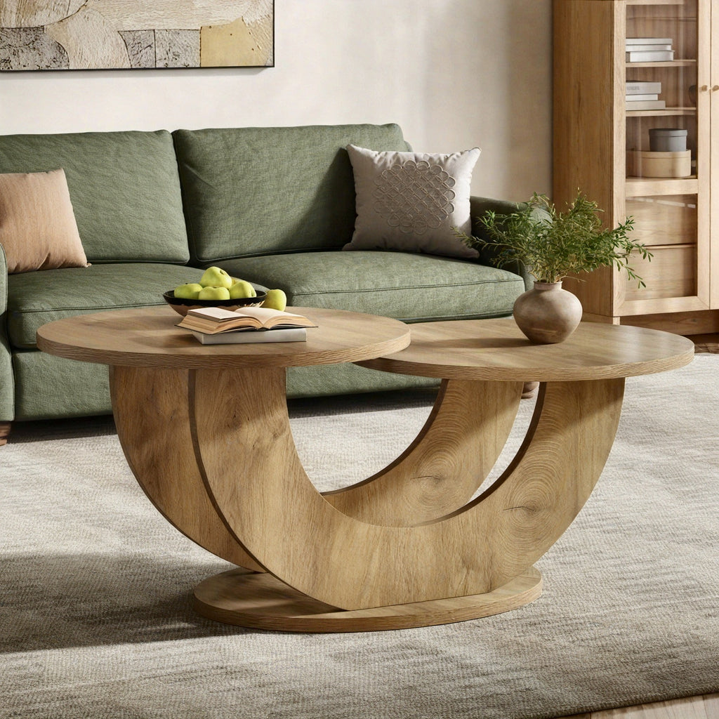 round living room coffee table 2 tier farmhouse coffee table - Temu