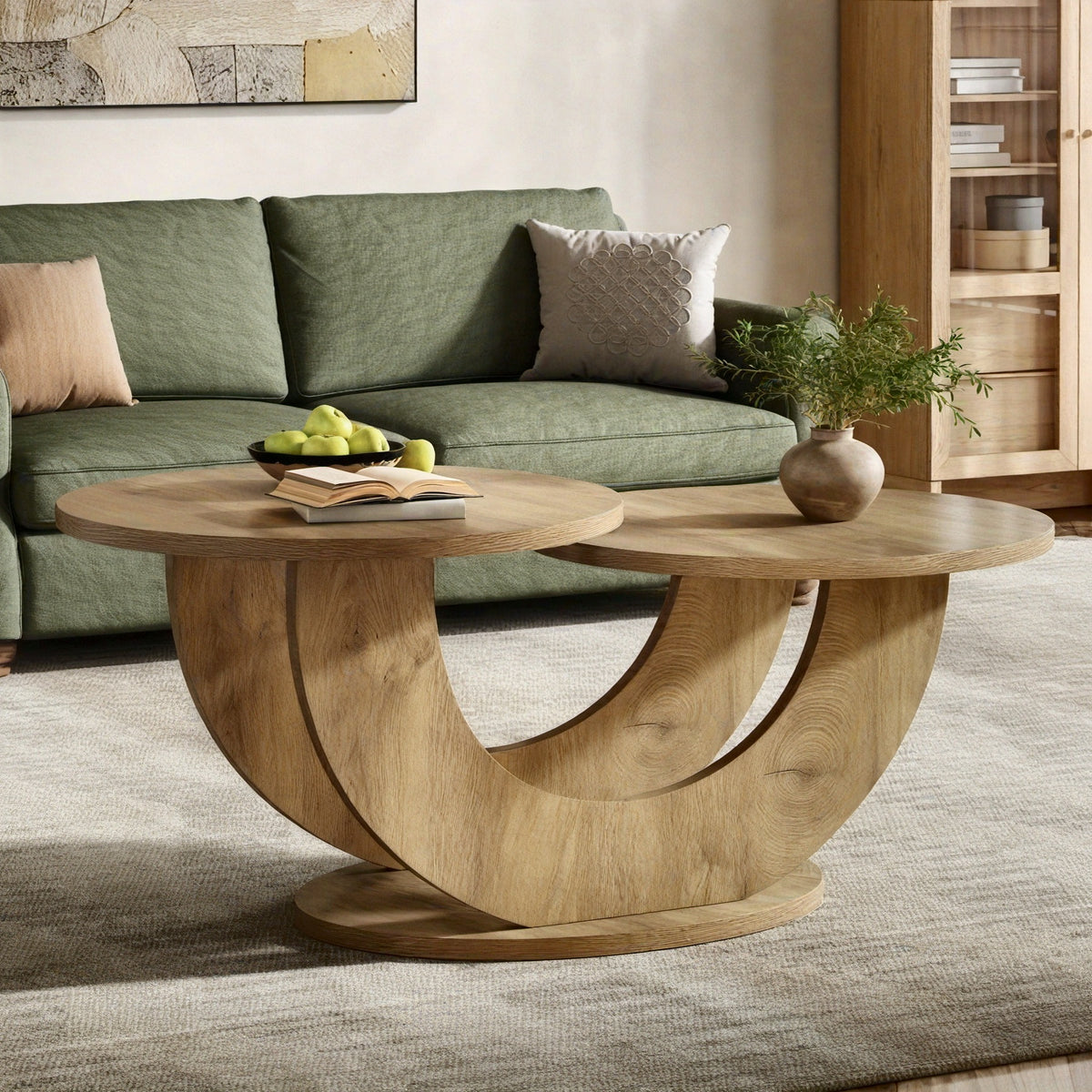 round living room coffee table 2 tier farmhouse coffee table - Temu