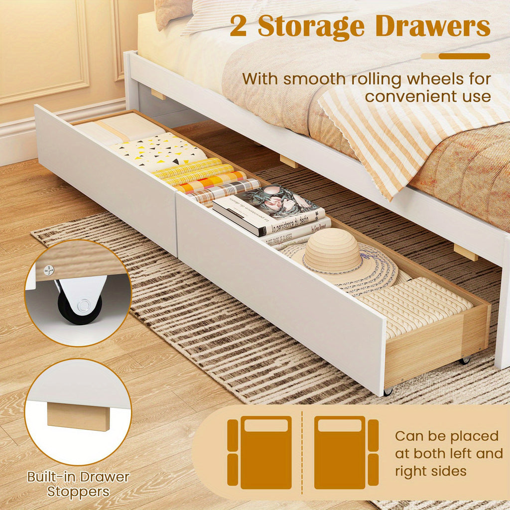 full size wooden platform bed frame 2 rolling - Temu