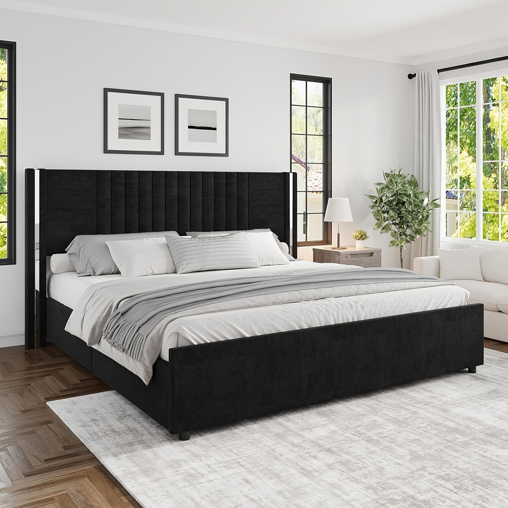 full queen king bed frame velvet upholstered platform - Temu