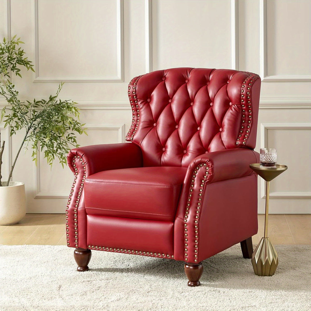 genuine leather recliner chair solid wood legs modern - Temu