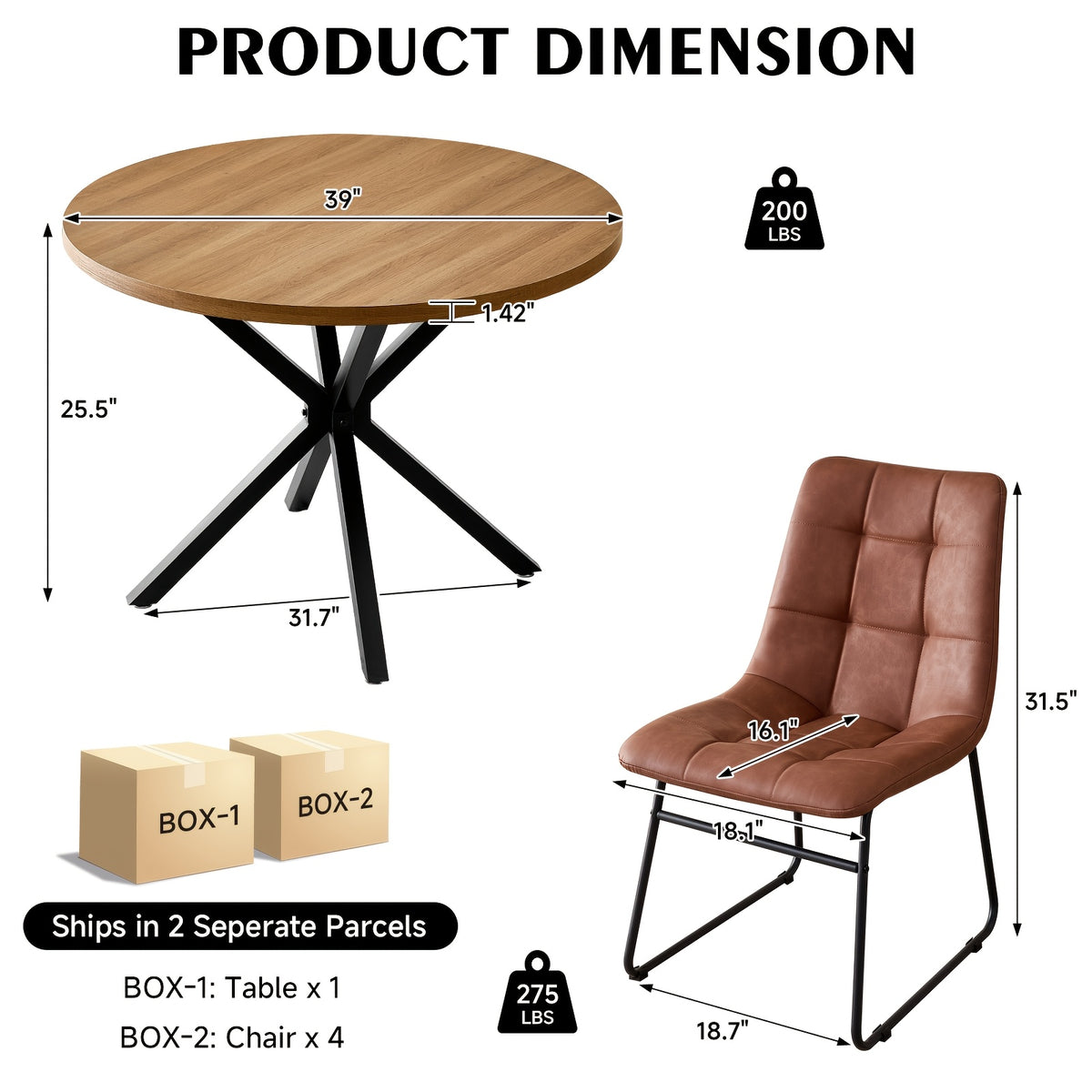 39 modern round 5pcs dining set natural wood grain - Temu