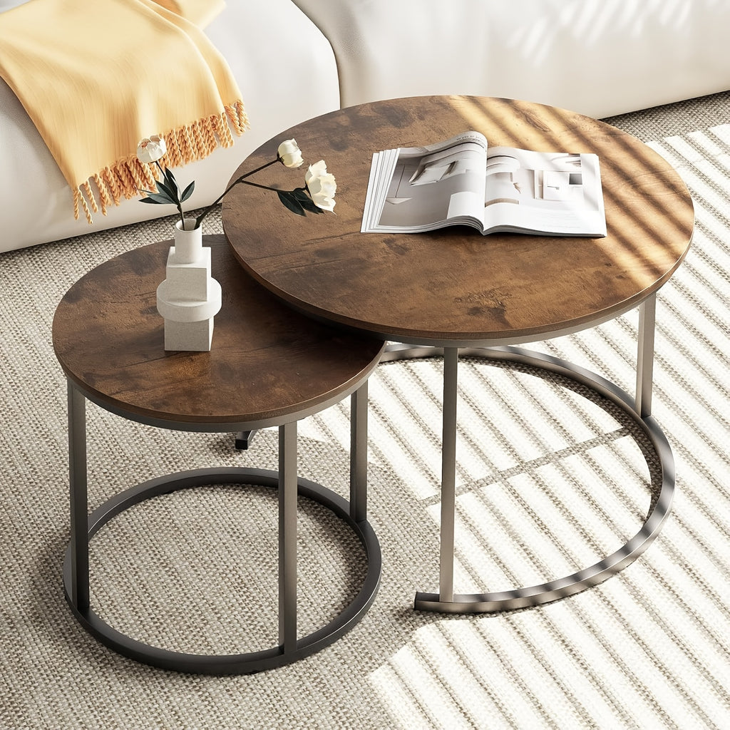 set two circular nesting tables featuring a white   - Temu