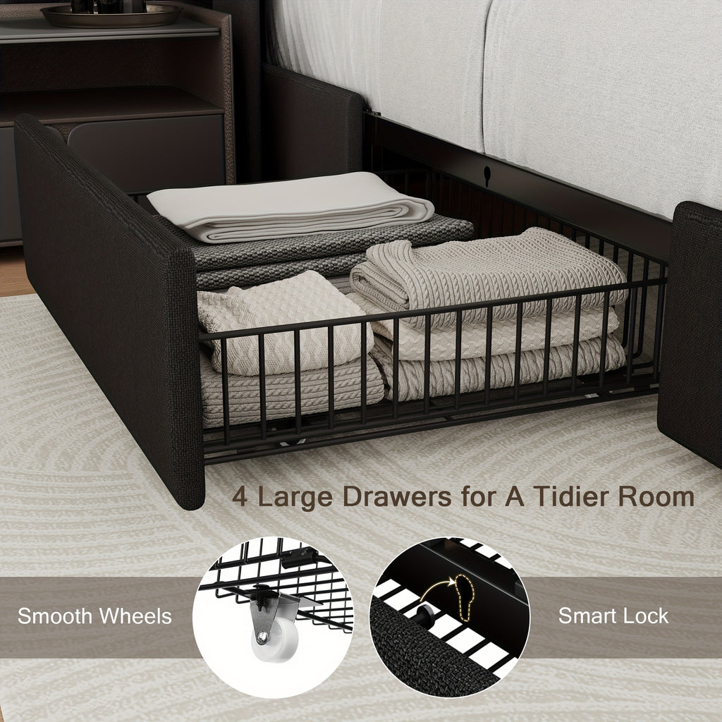 4 drawers storage bed frame wingback headboard - Temu