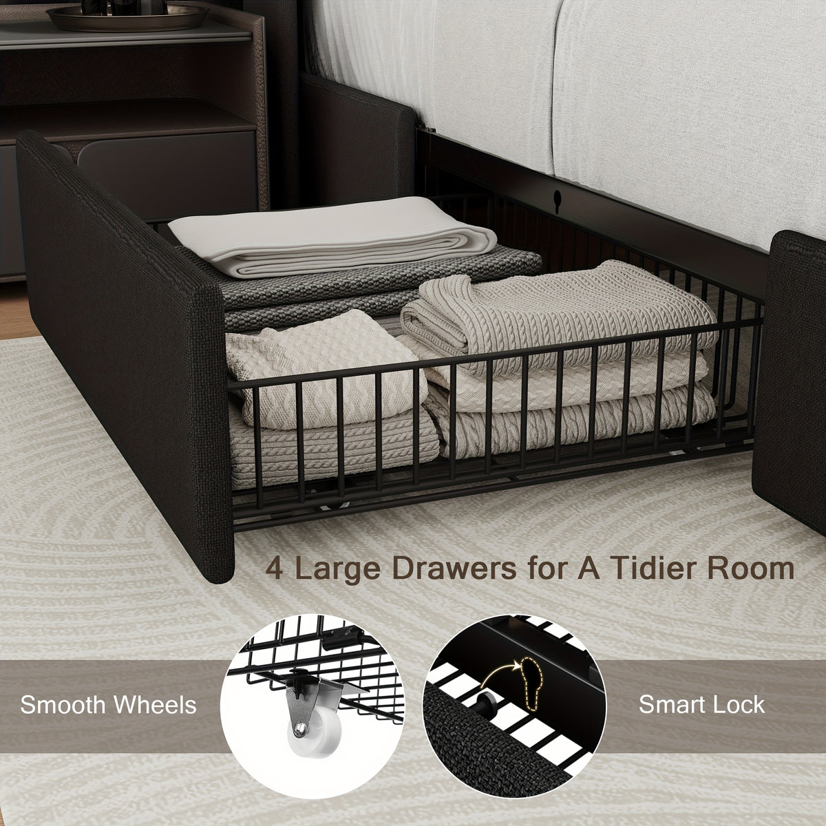 4 drawers storage bed frame wingback headboard - Temu