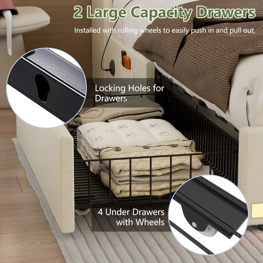 queen size bed frame storage drawers upholstered platform - Temu
