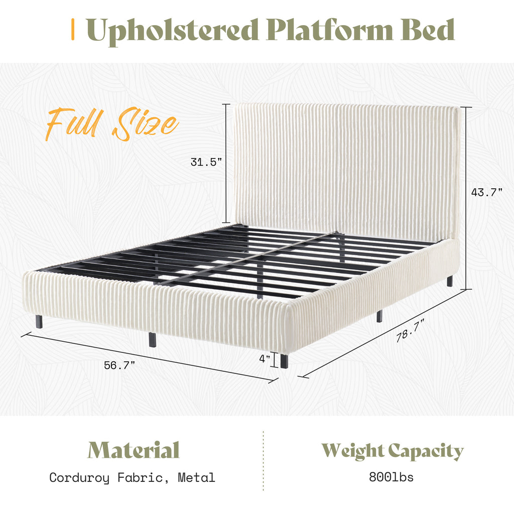 platform bed frame upholstered corduroy headboard fully - Temu