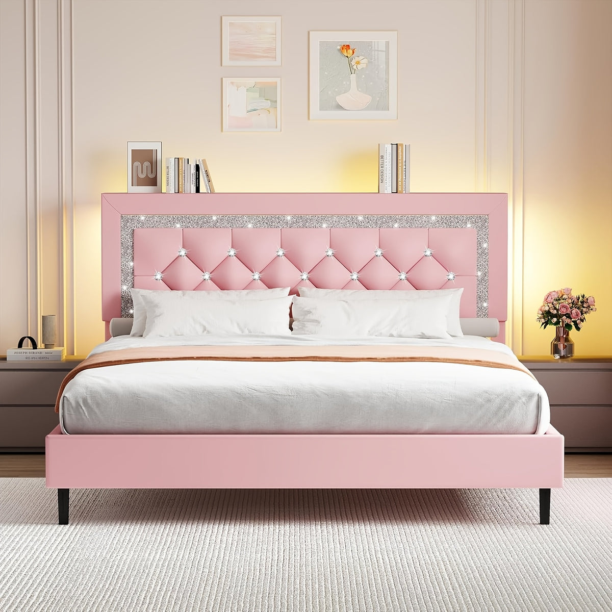 led lights king size bed frame storage headboard full queen - Temu