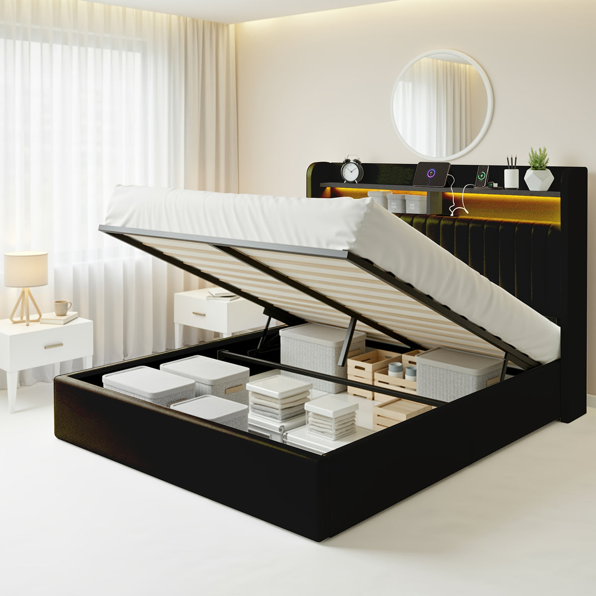 lift storage bed frame velvet vertical channel - Temu