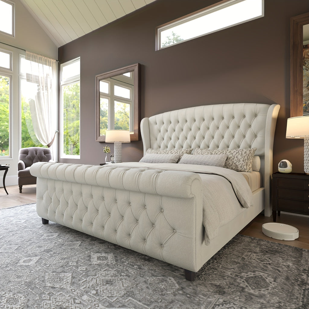 platform bed frame chenille upholstered   scroll - Temu