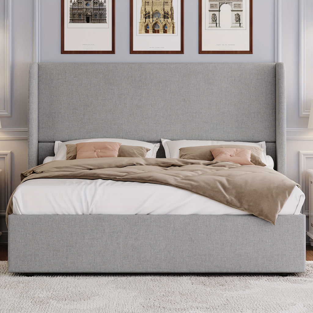 fabric lift storage bed frame featuring wingback - Temu