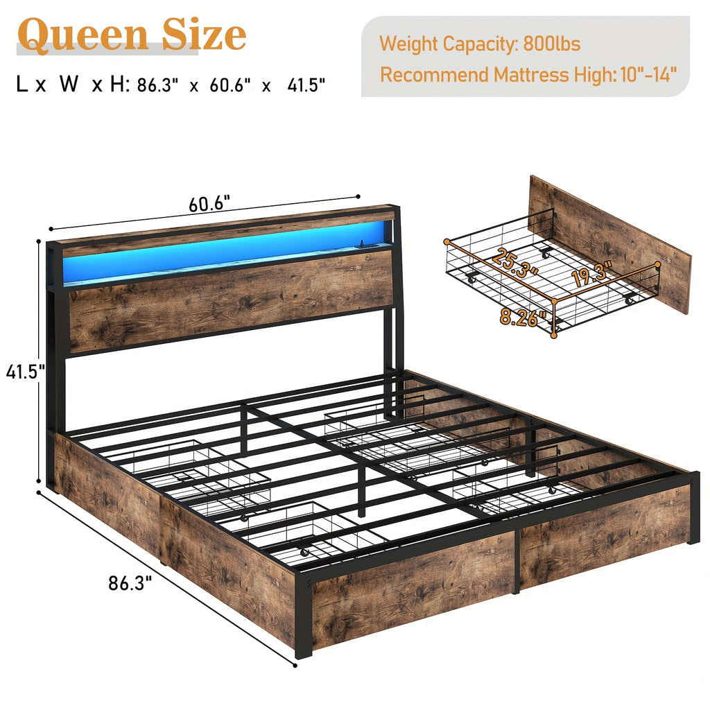 full queen king size bed frame 4 storage drawers headboard - Temu
