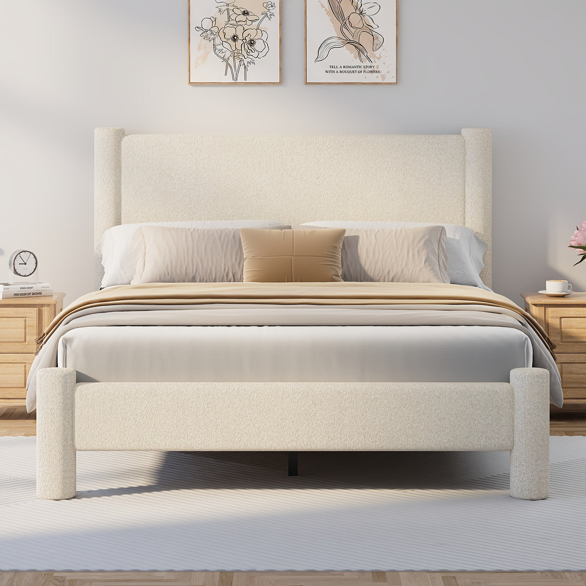 soft boucle upholstered bed frame headboard twin full queen - Temu