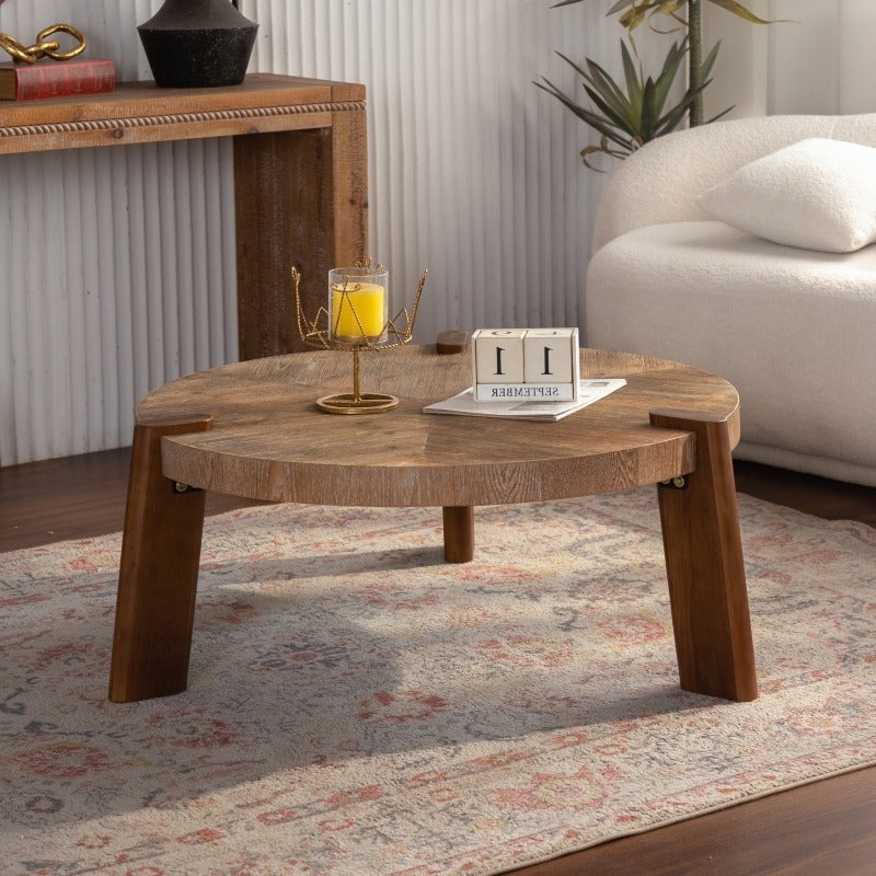36 61 round herringbone coffee table solid wood rustic - Temu