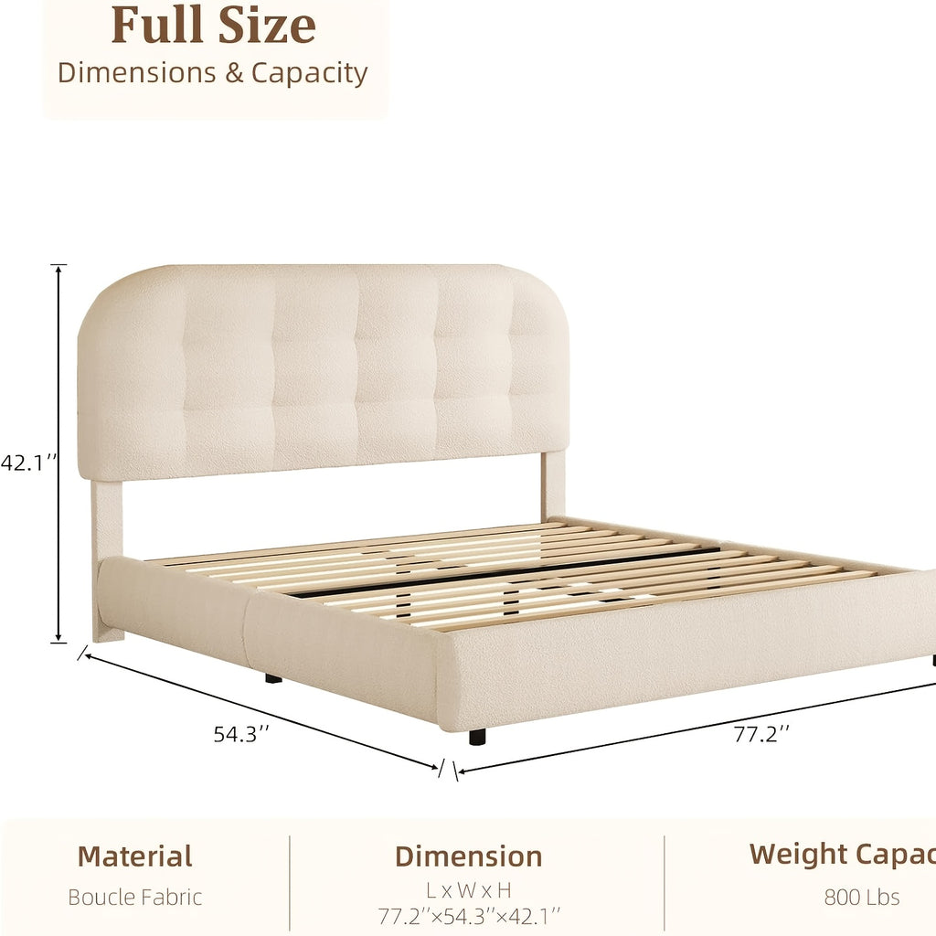 modern boucle upholstered platform bed frame curved cloud - Temu