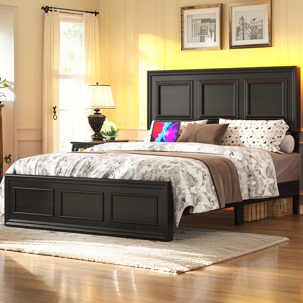 platform bed frame led headboard charging station   - Temu