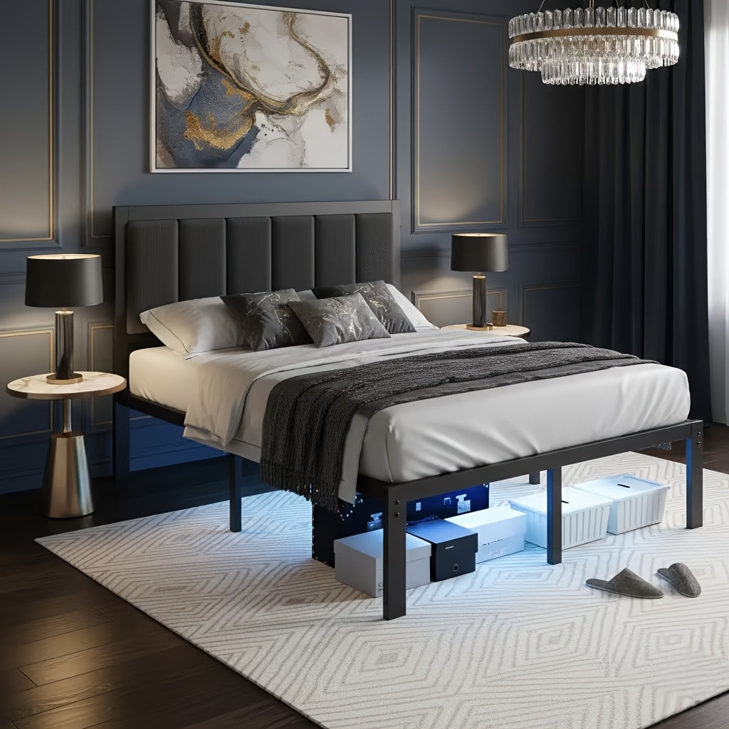 metal platform bed frame led lights charging station usb - Temu