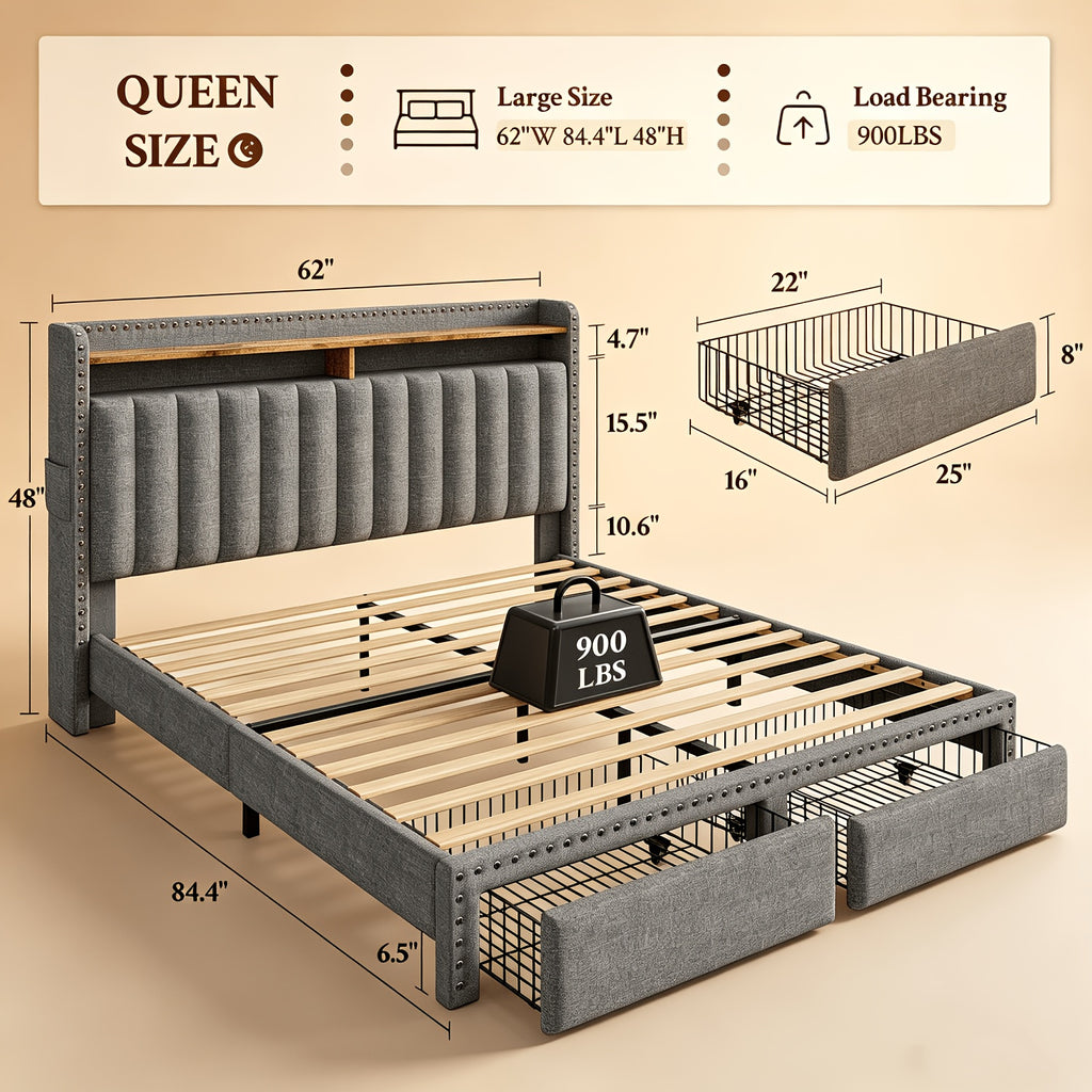 king size upholstered bed frame   2 underbed - Temu