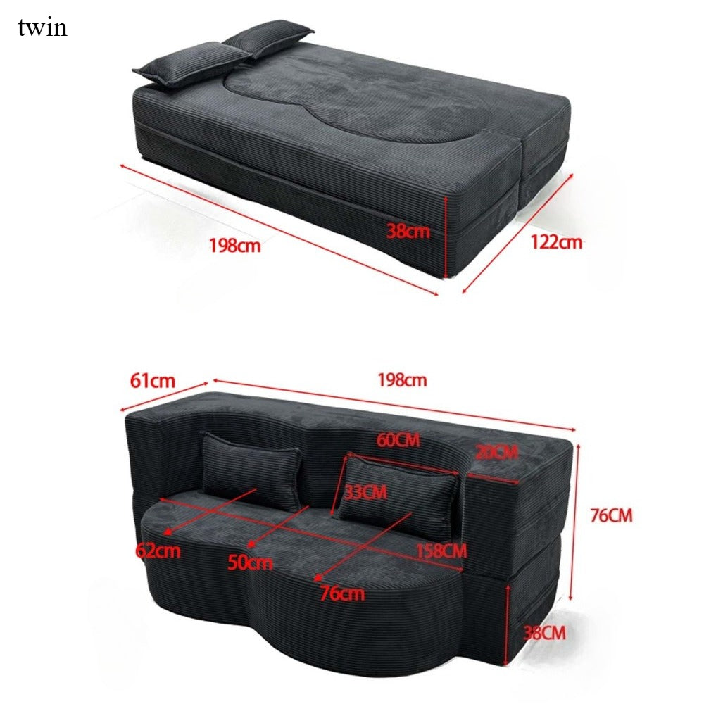 modern floor sofa 2 pillows convertible plush corduroy foam - Temu