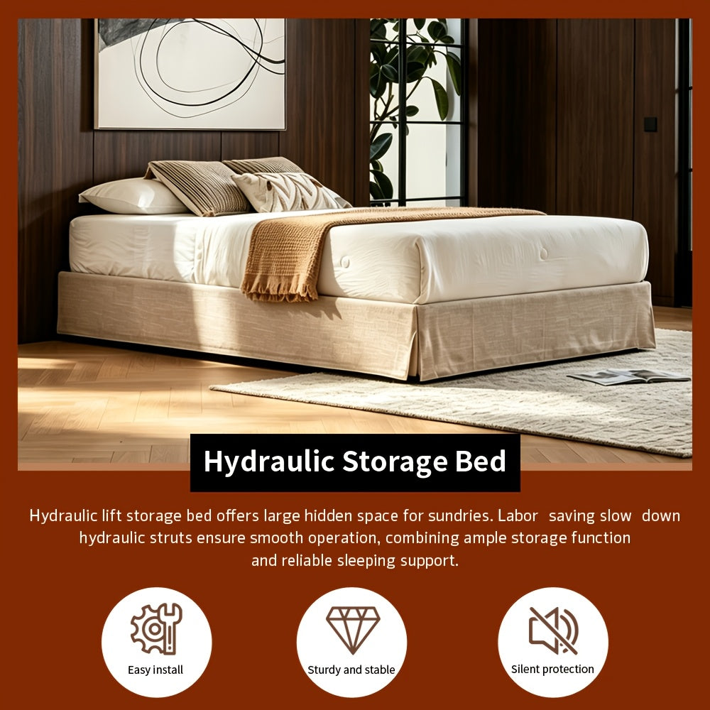 full size lift storage bed frame beige upholstered platform - Temu