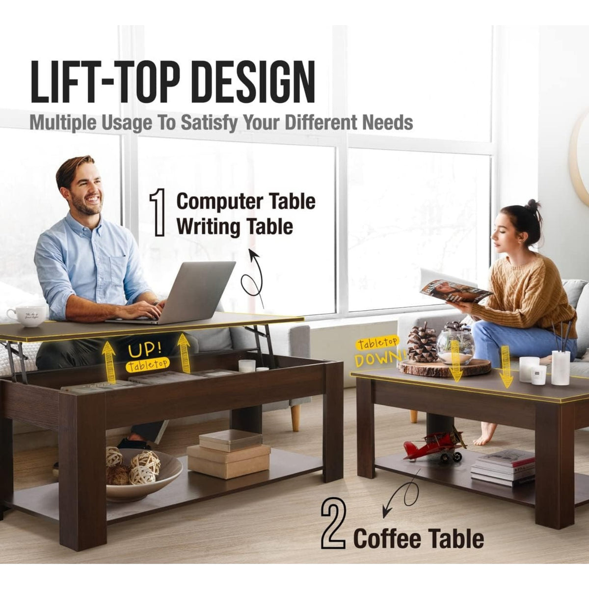 41 lift top coffee table hidden storage compartment rising - Temu
