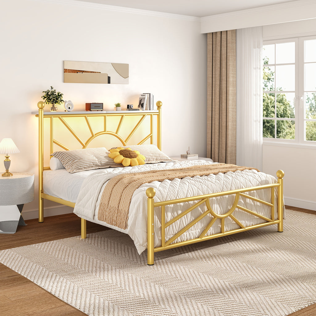 twin full queen king retro metal bed frame led lights - Temu
