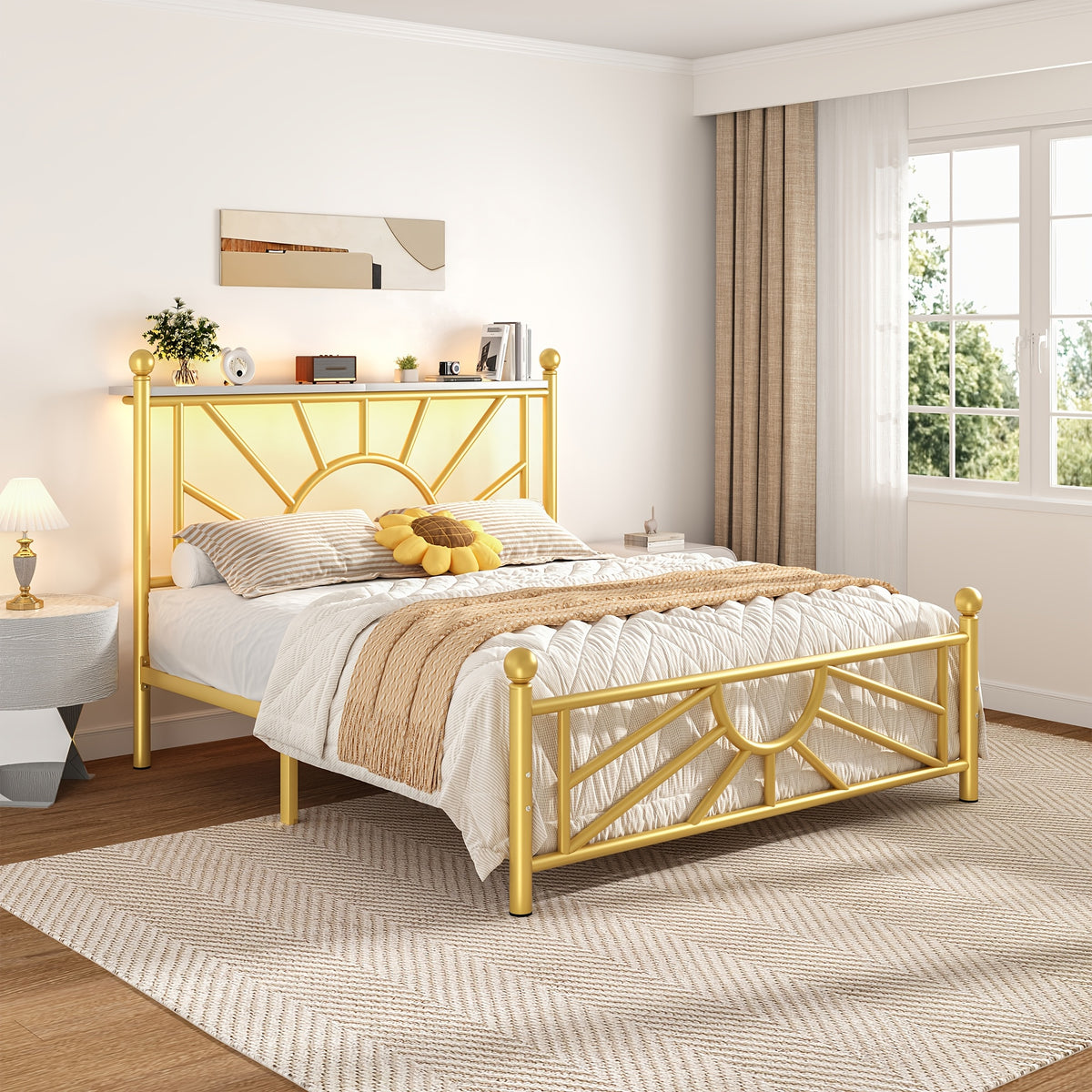 twin full queen king retro metal bed frame led lights - Temu