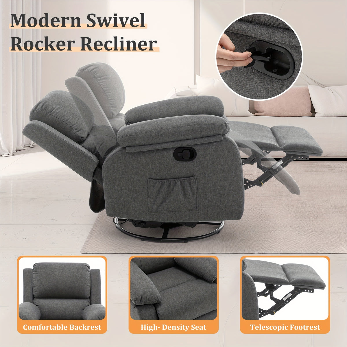 recliner chair 360 degree swivel rocking chair   small - Temu