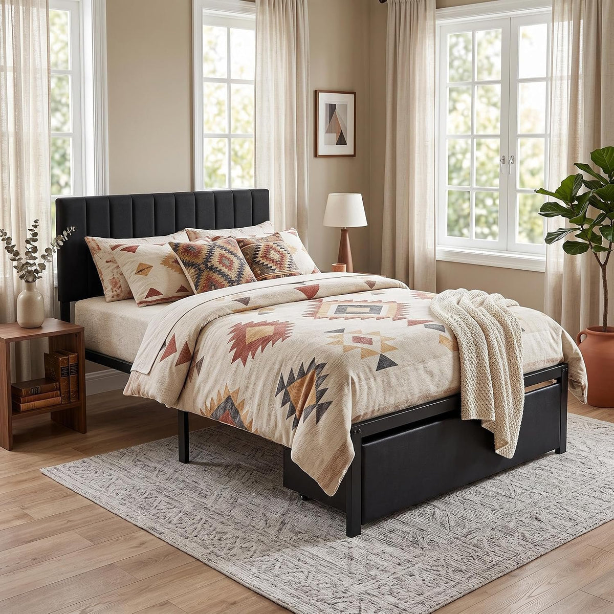 twin bed frame headboard storage drawer metal platform bed - Temu