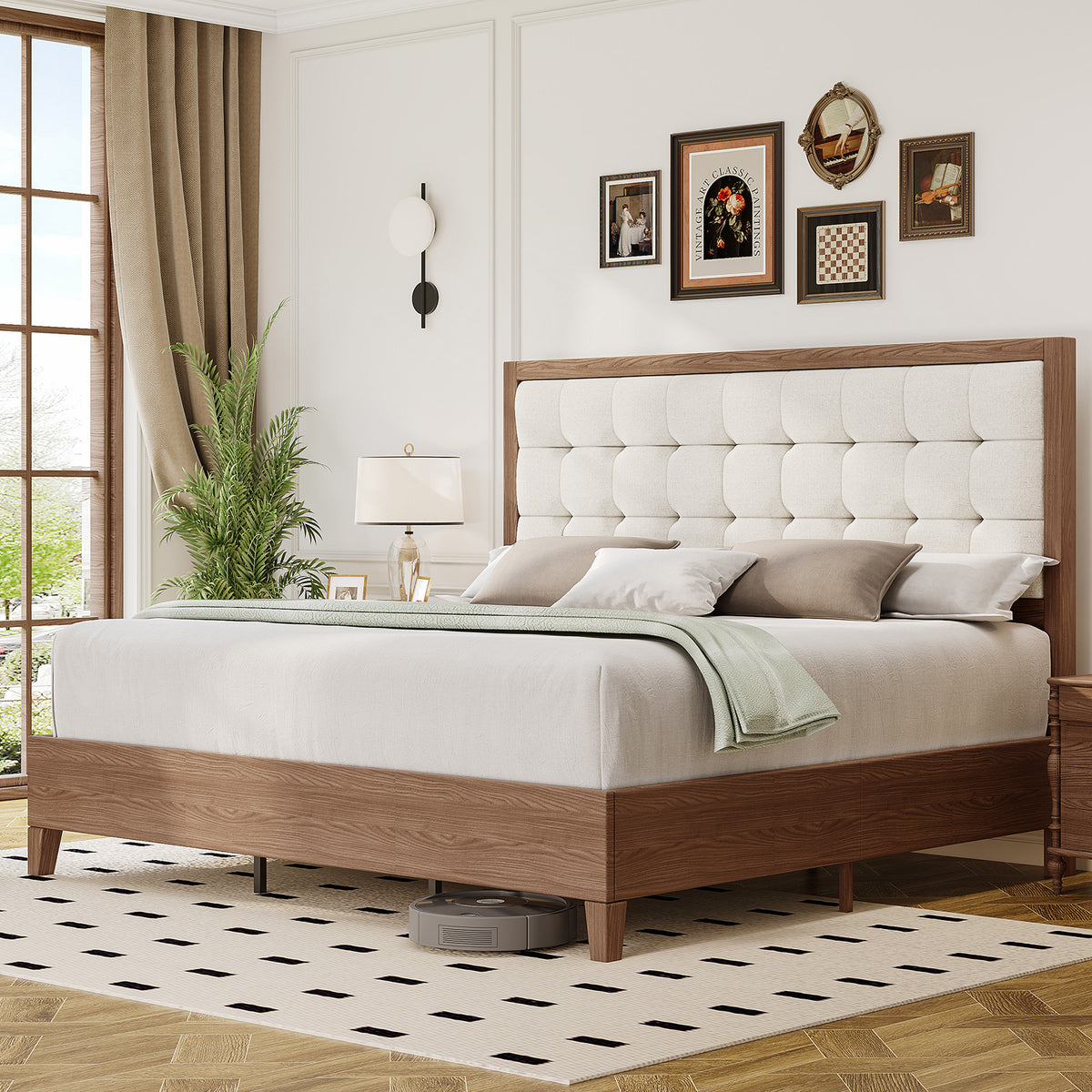 century wooden bed frame 49 high cushioned headboard - Temu