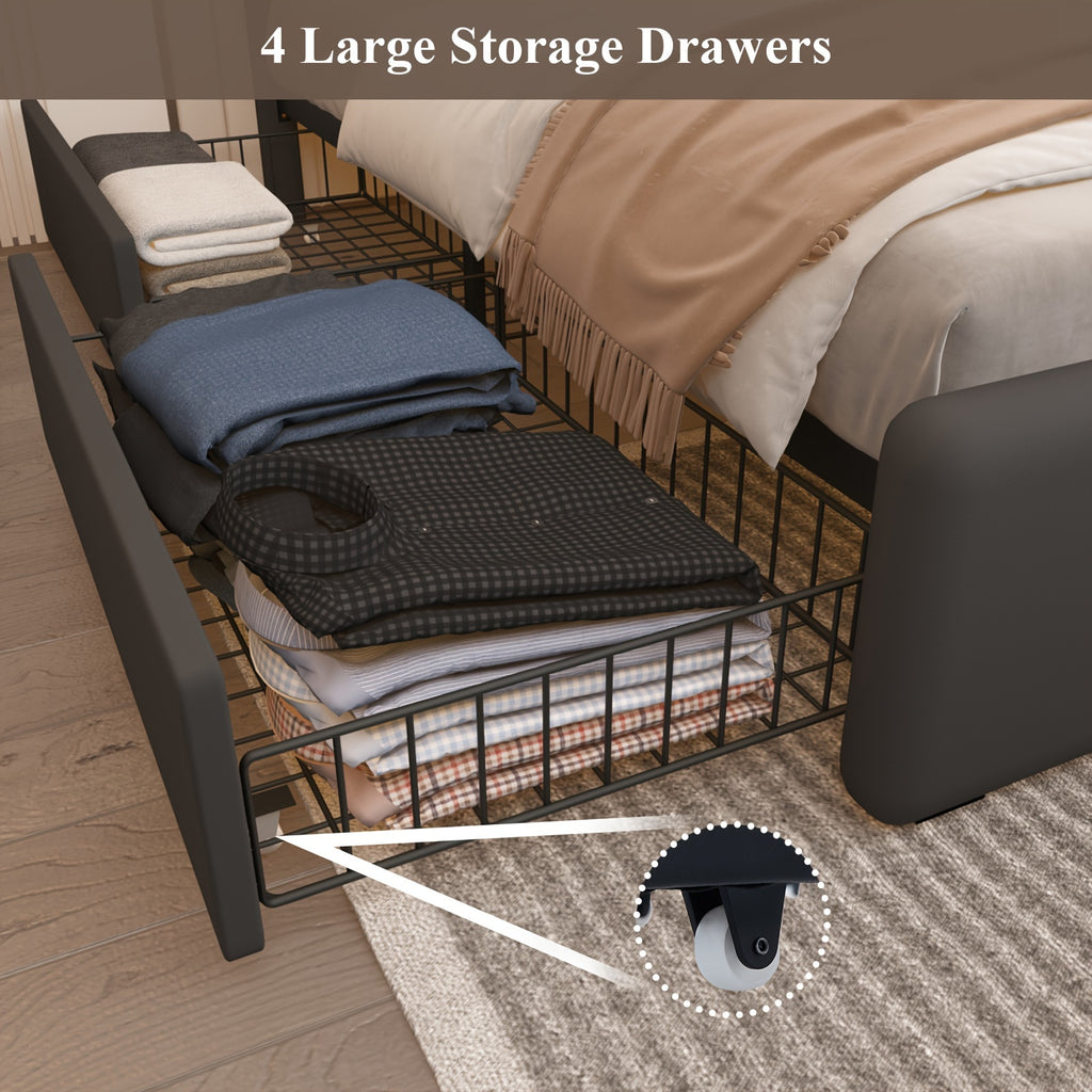 black bed frame 4   drawers led lights adjustable - Temu
