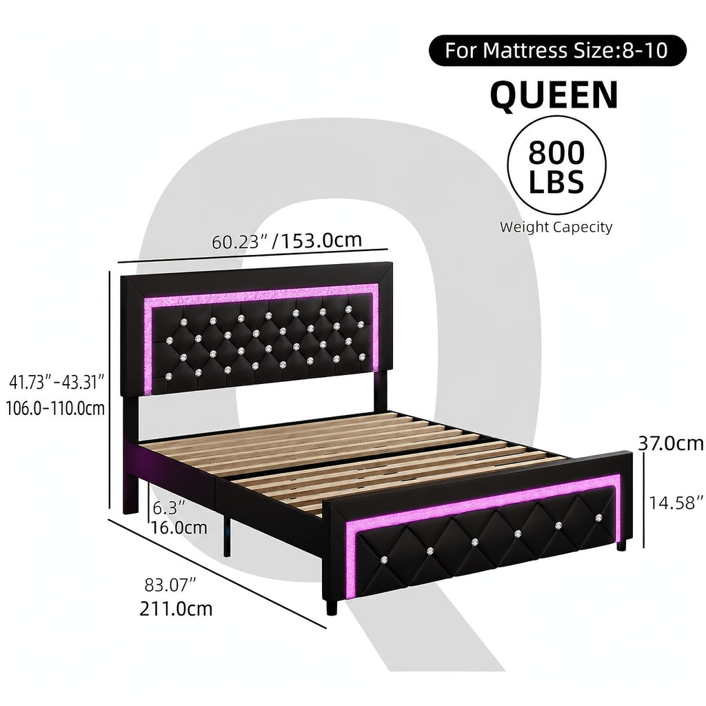 twin full queen bed frame led lights upholstered platform - Temu