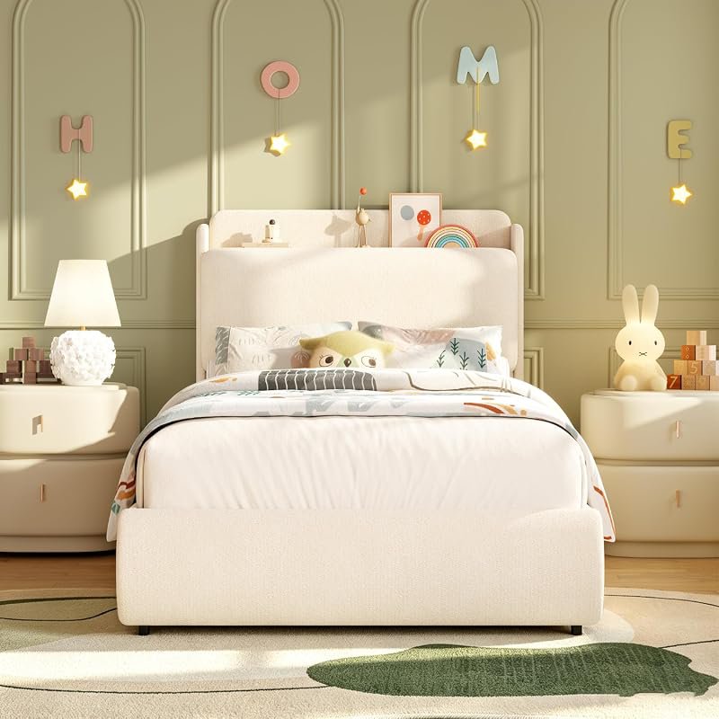 bedroom bed frame recessed shelf platform bed headboard - Temu