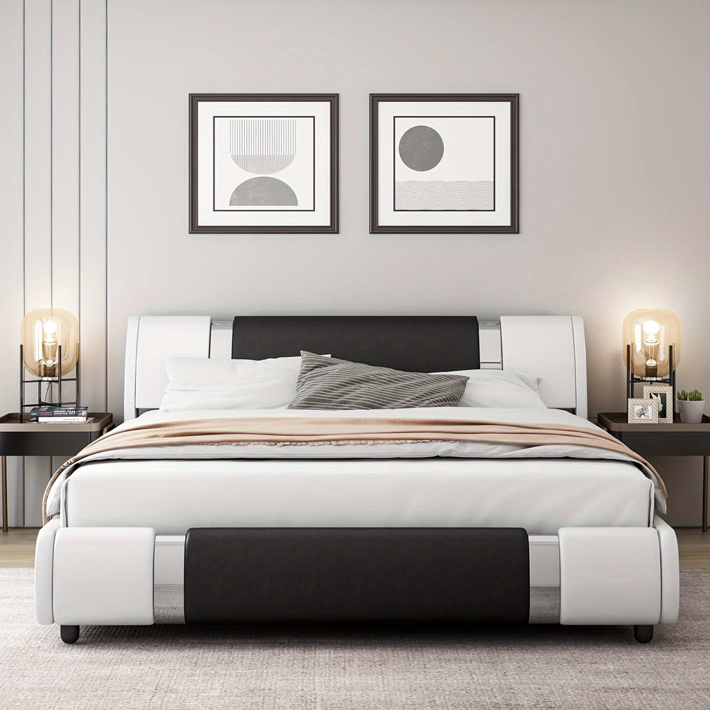 contemporary platform bed frame made faux leather featuring - Temu
