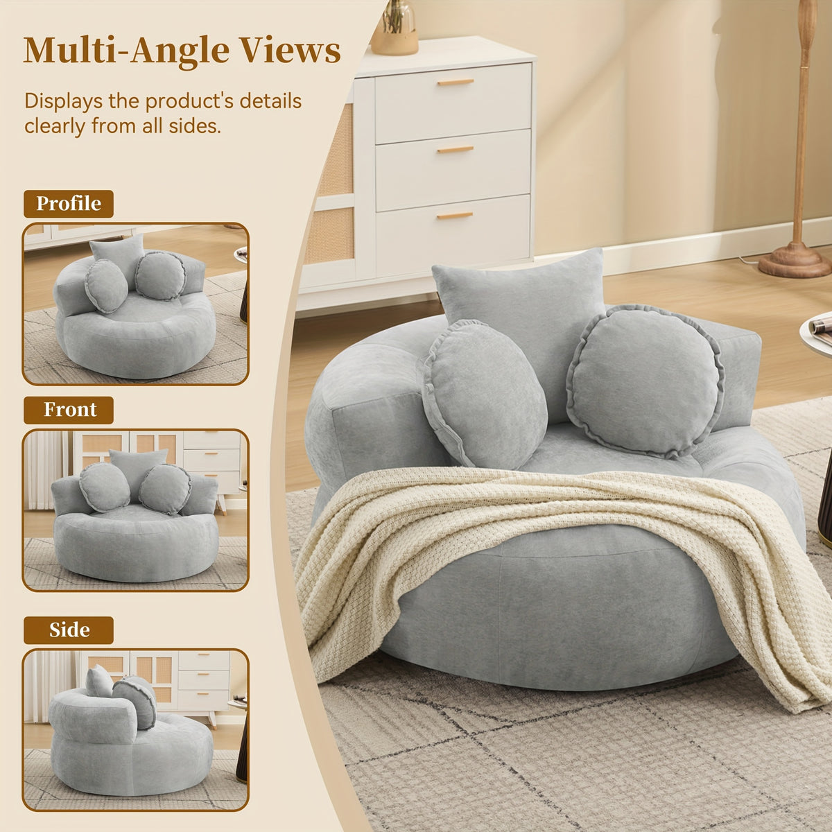 round oversized chair floor sofa chair chenille compressed - Temu
