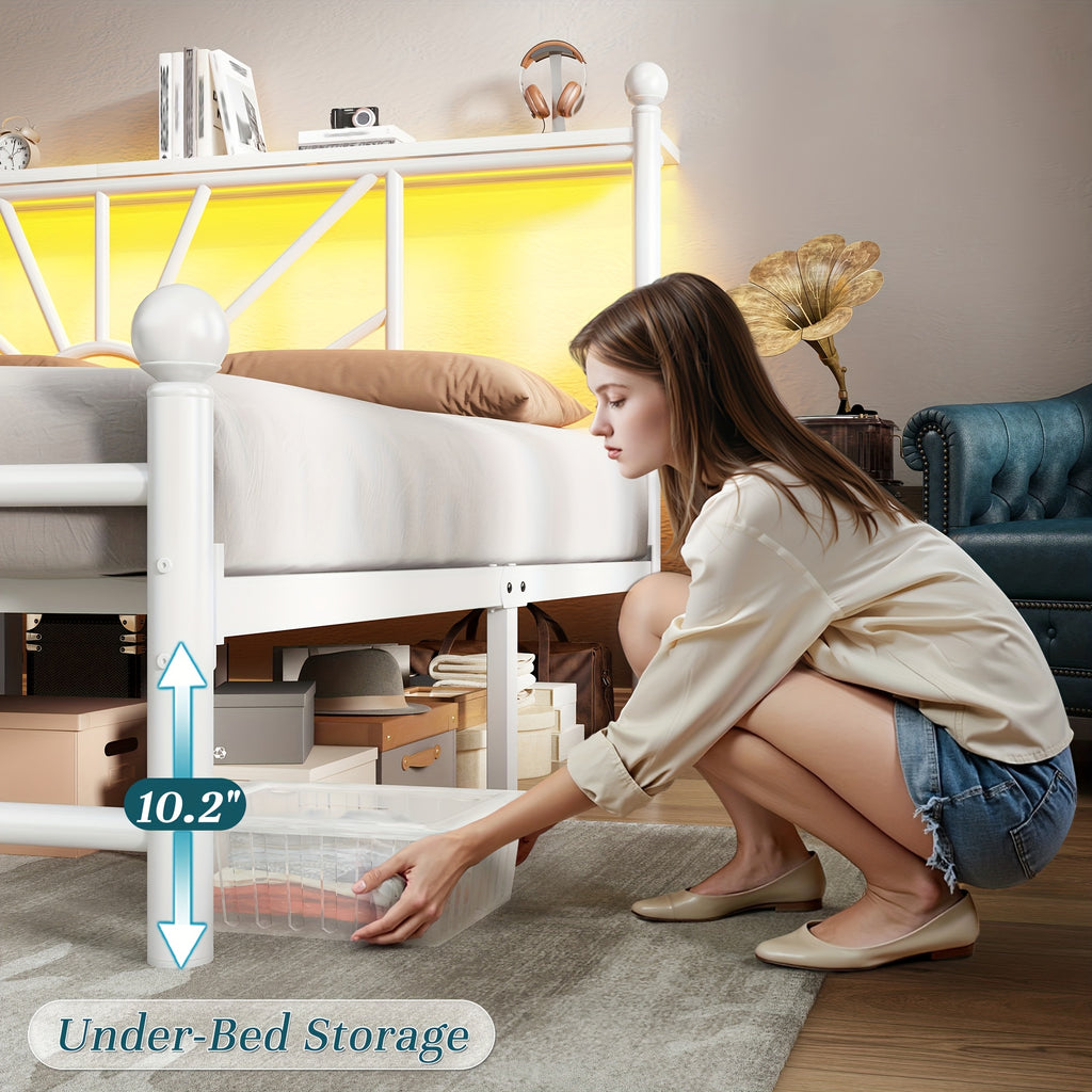 twin full queen metal bed frames led lights strong metal - Temu