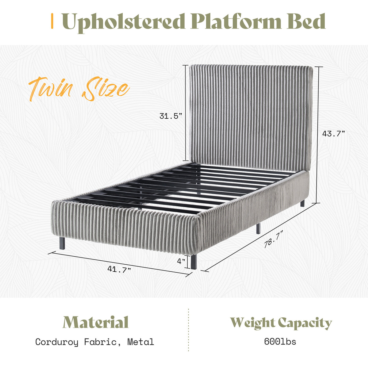 platform bed frame upholstered corduroy headboard fully - Temu