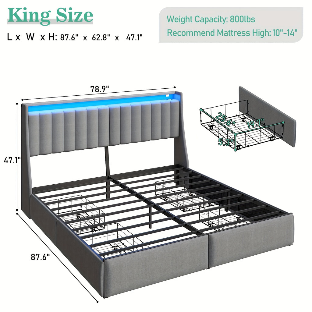 full queen king bed frame 2 storage drawers luxury wingback - Temu