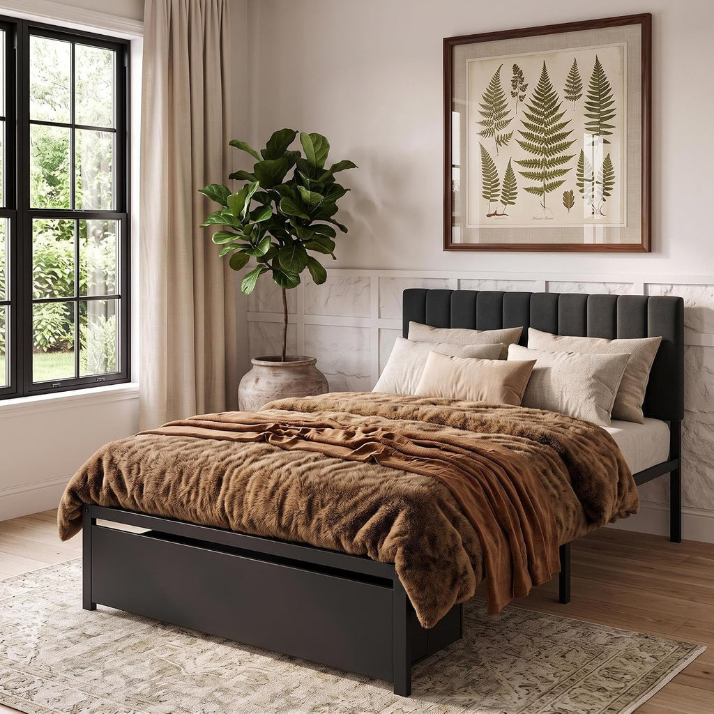 twin bed frame headboard storage drawer metal platform bed - Temu