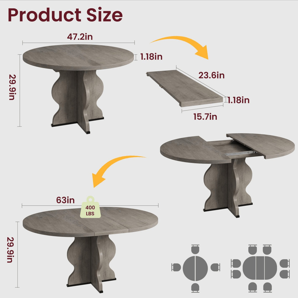 adjustable round dining table measuring 47 63 featuring a - Temu