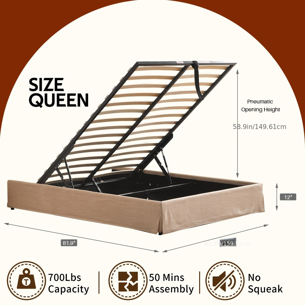 full size lift storage bed frame beige upholstered platform - Temu