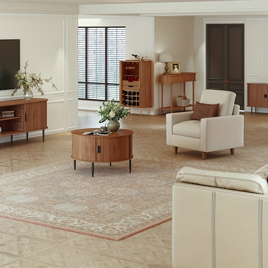 31 7 coffee table curved sliding door round coffee table - Temu