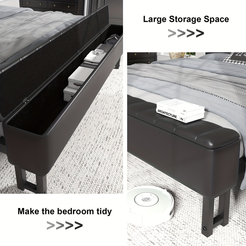 metal platform bed storage   upholstered headboard - Temu