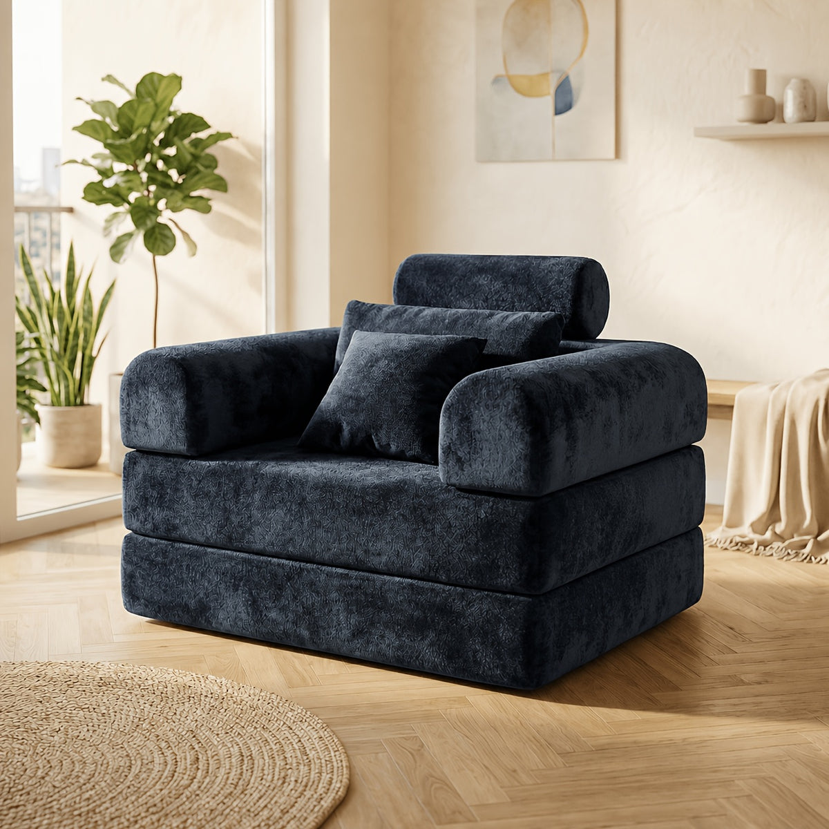 120cm wide navy blue plush velvet single sofa chair cozy - Temu